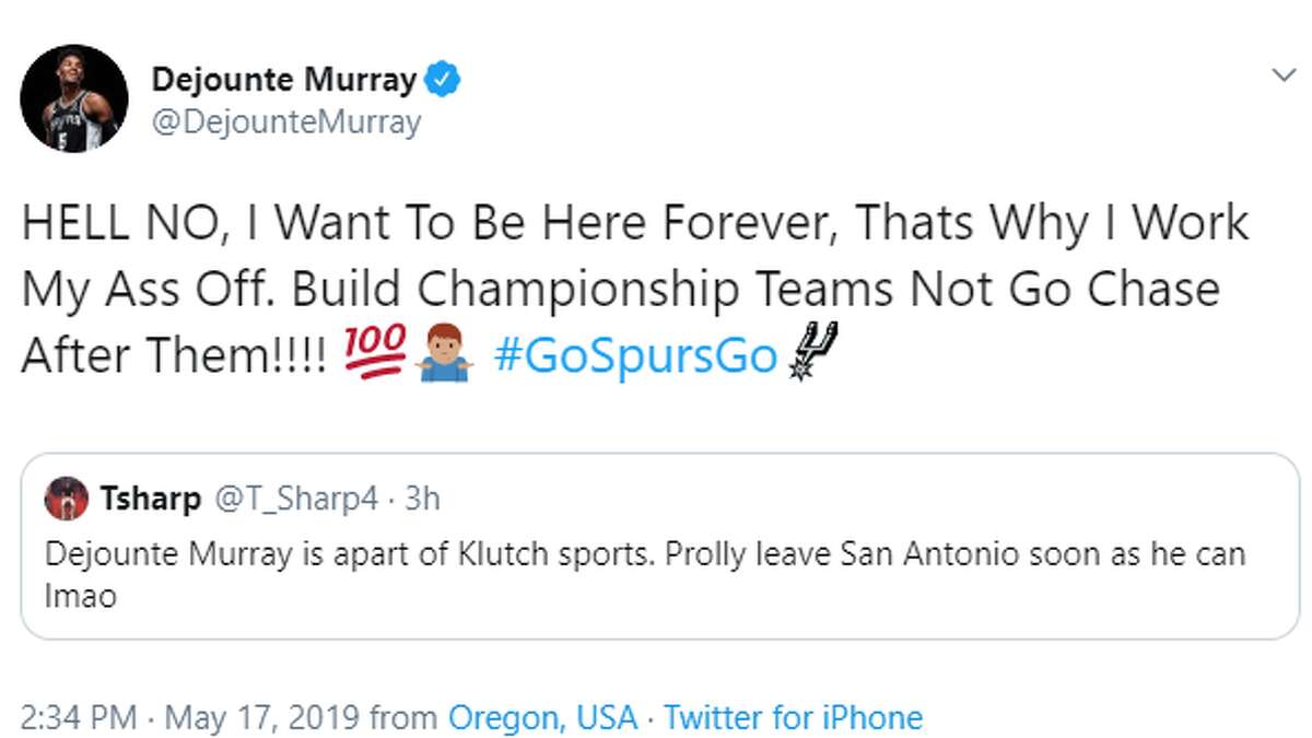 @DejounteMurray: HELL NO, I Want To Be Here Forever, Thats Why I Work My Ass Off. Build Championship Teams Not Go Chase After Them!!!!