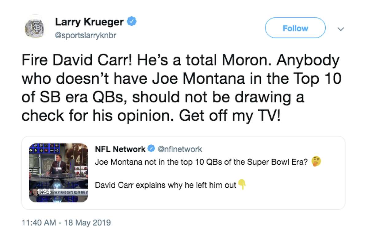 David Carr doesn't think Joe Montana is a top 10 QB in the Super