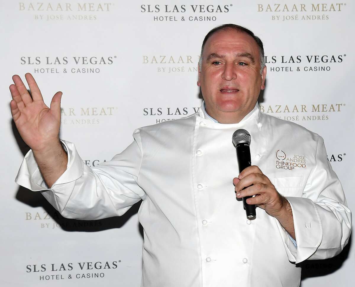 Chef Jose Andres speaks at a reception where he was presented with a ceremonial key to the Las Vegas Strip on April 26, 2019. (Photo by Ethan Miller/Getty Images)