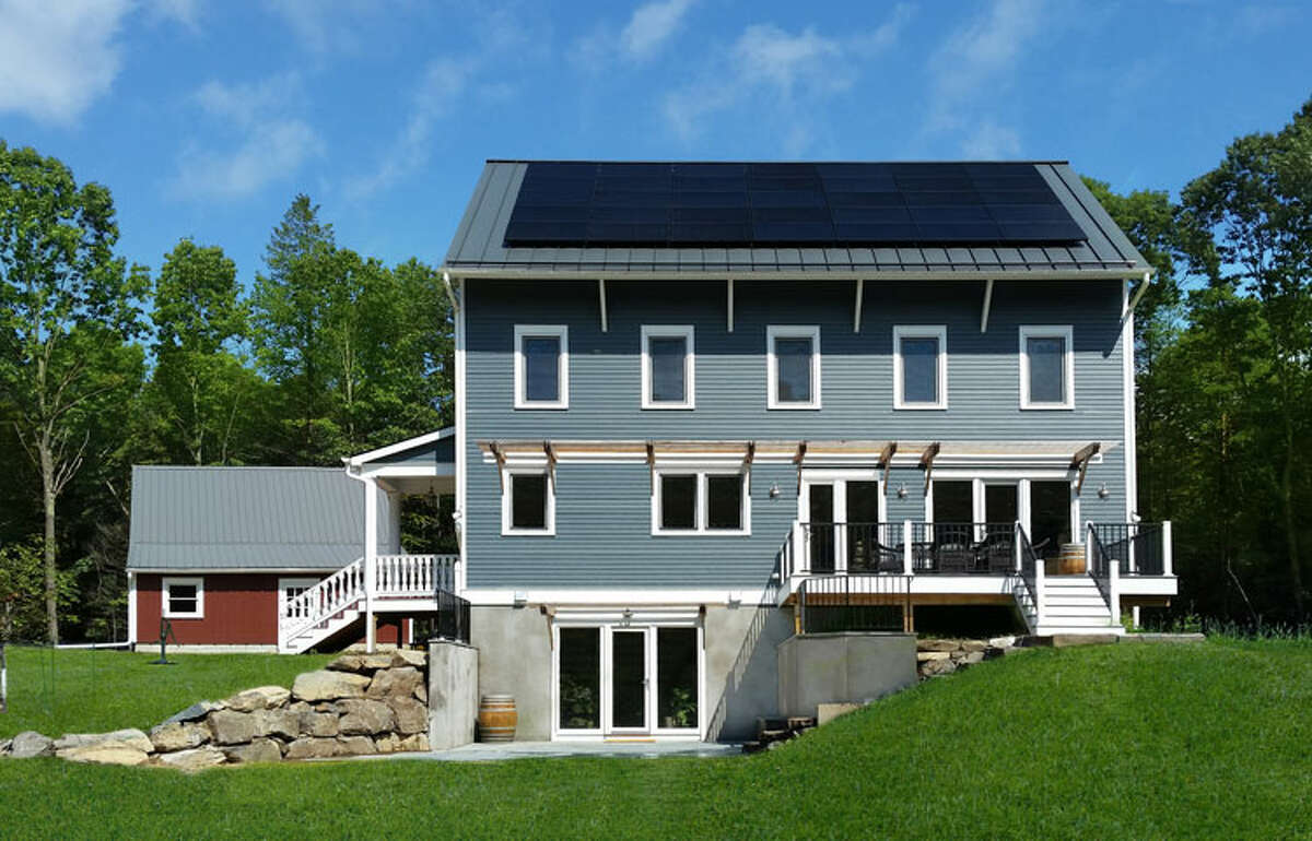 A southwest view of Wilton-based BPC Green Builders award winning home in Clinton, N.Y.