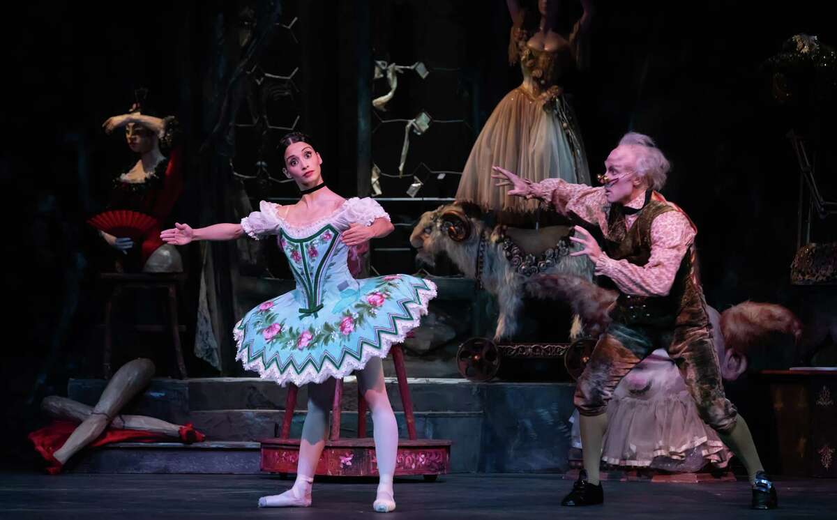 Houston Ballet principals Karina Gonzalez and Ian Casady as Swanilda and Dr. Coppelius in Ben Stevenson's "Coppelia."