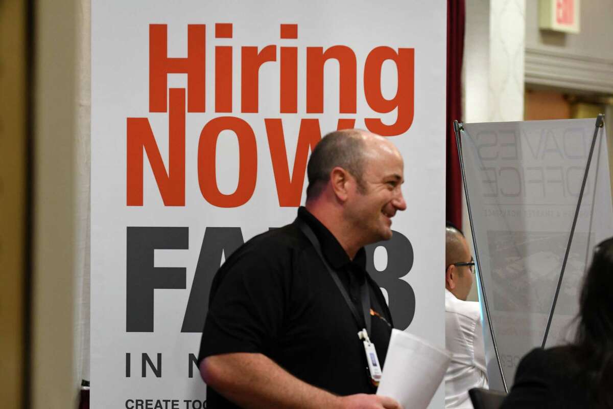 Representatives from GlobalFoundries were on hand to speak to job seekers during the annual Times Union technology, manufacturing job fair on Monday, May 20, 2019, at the Marriott in Colonie, N.Y. (Will Waldron/Times Union)