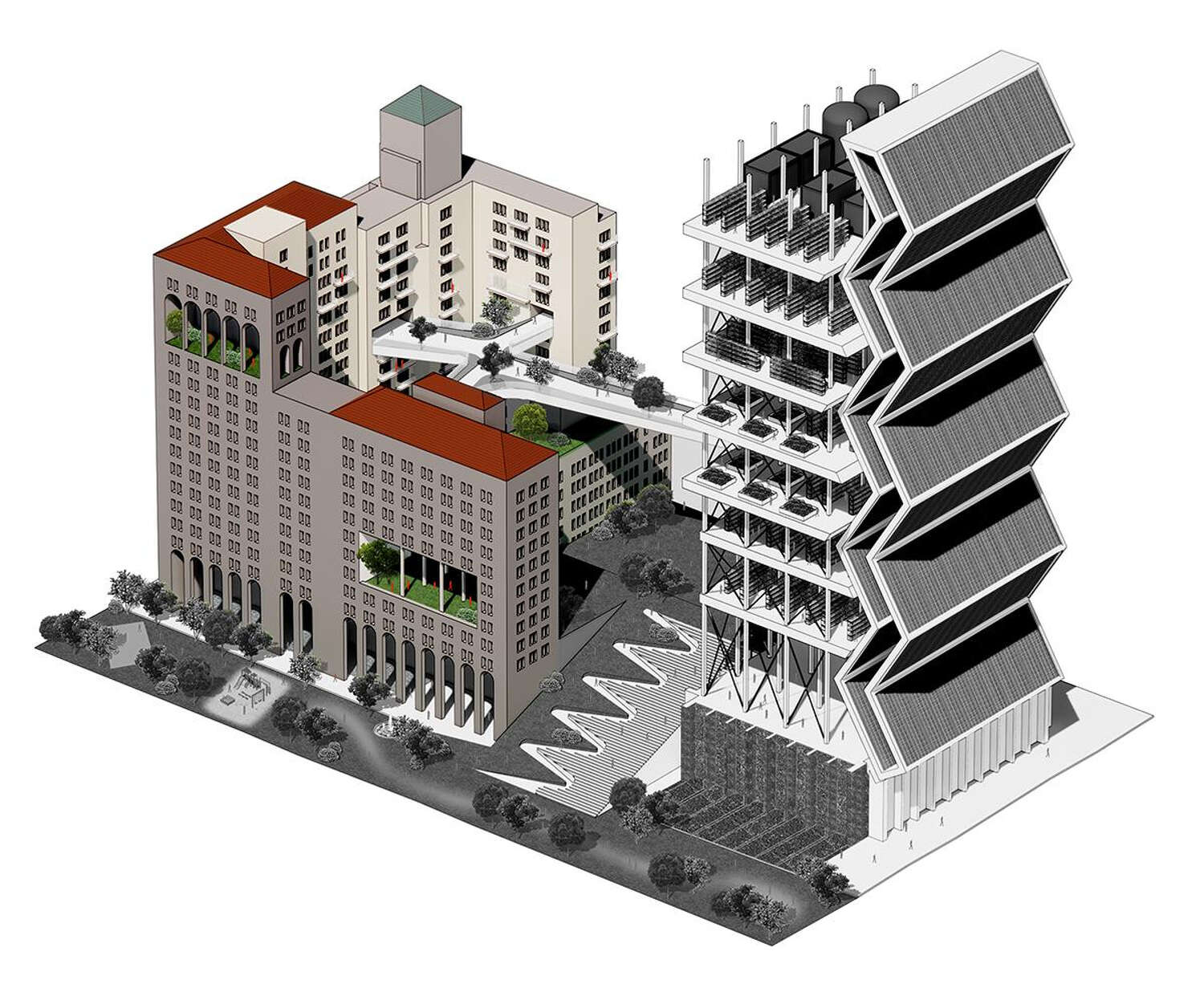 The back part of the rendering where the apartments would be located is highlighted.