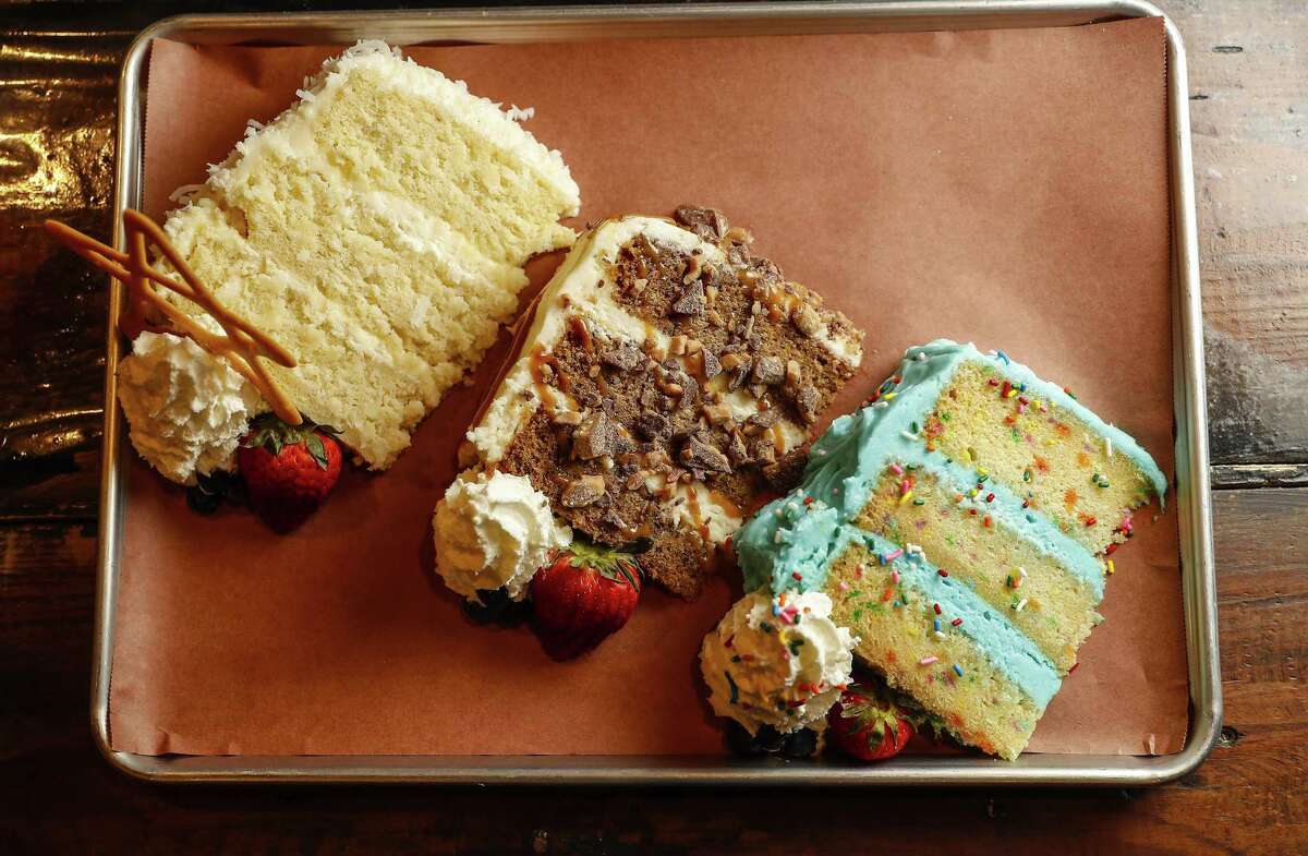 Coconut Cream cake, Banana Caramel with Heath Bar crunch cake and Funfetti birthday cake at Truth BBQ