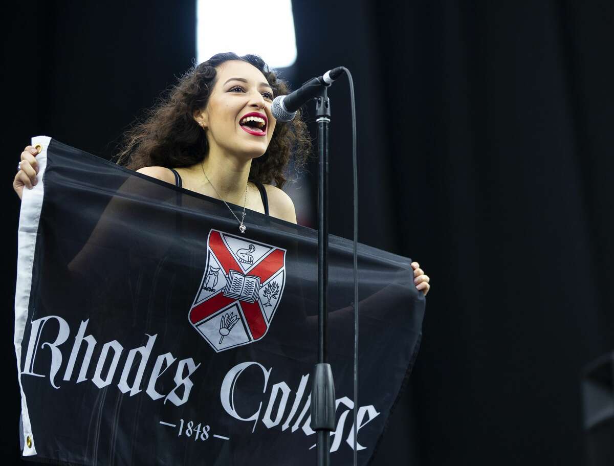 Northside senior Guadalupe Calderon announces her decision to attend Rhodes College during YES Prep's annual Senior Signing Day ceremony inside Houston's NRG Stadium, Tuesday, May 21, 2019. On Senior Signing Day, YES Prep brings all of their students from their 18 campuses to watch as the various schools' seniors declare where they will be going after graduation.