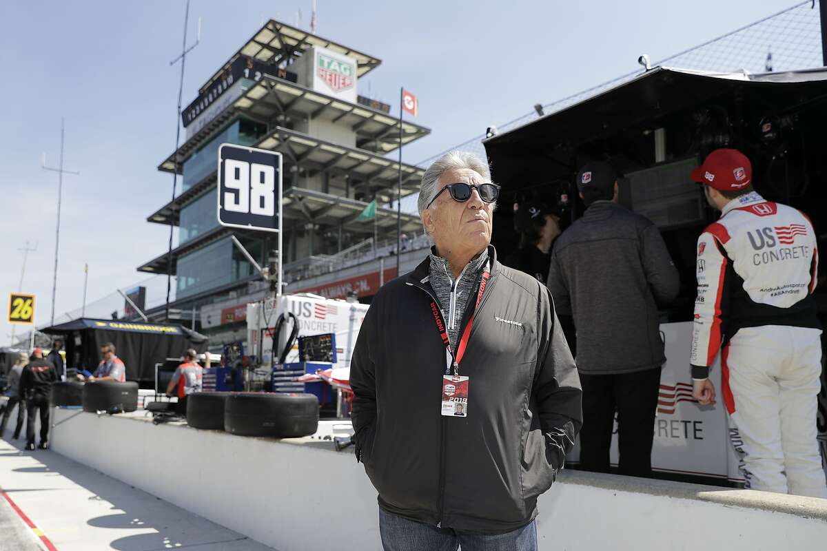 Mario Andretti, the 1969 Indianapolis 500 winner, stands on pit road during practice for the Indianapolis 500 IndyCar auto race at Indianapolis Motor Speedway, Tuesday, May 14, 2019 in Indianapolis. (AP Photo/Darron Cummings)