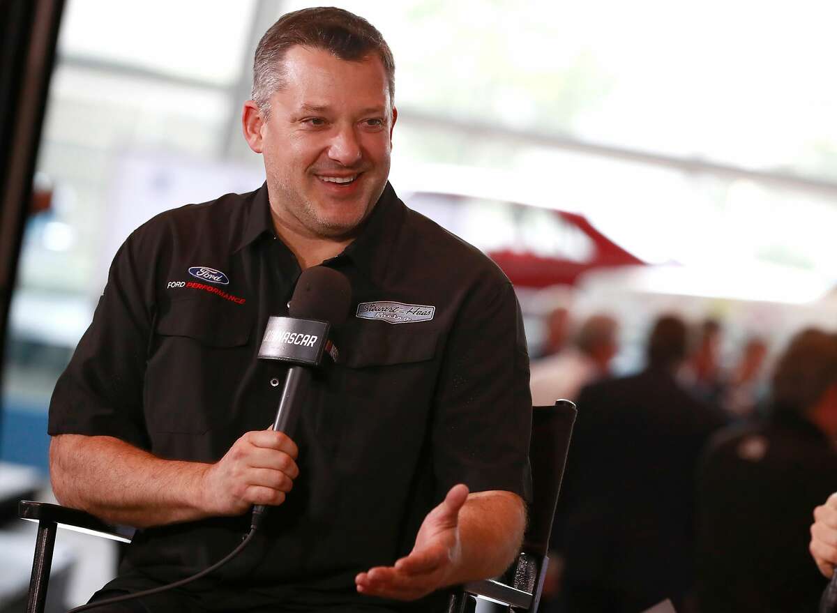 CHARLOTTE, NC - MAY 22: 2019 Tony Stewart reacts while giving an interview after being announced as part of the 2020 class during the NASCAR 2020 Hall of Fame announcement ceremony at the NASCAR Hall of Fame on May 22, 2019 in Charlotte, North Carolina. (Photo by Jason Miczek/Getty Images)