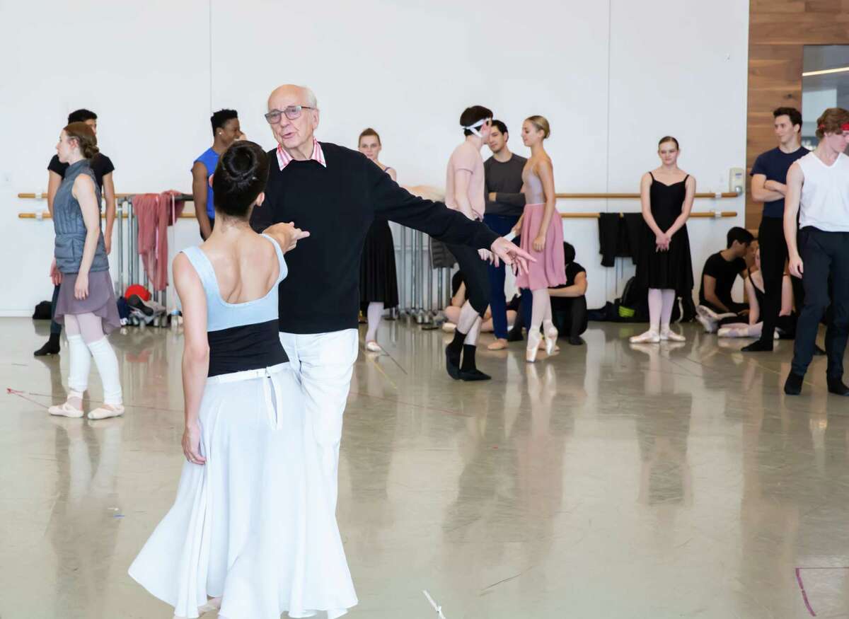 Choreographer Ronald Hynd coaches principal dancer Karina Gonzalez and other artists of Houston Ballet during a rehearsal for "The Merry Widow" on May 22, 2019.