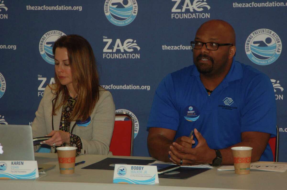 Karen Cohn, left, is leading an effort to create a drowning prevention action plan. She is joined Thursday by a roundtable of community stakeholders including Chief of Police James Heavey, town Parks and Recreation Director Joseph Siciliano and, at right, Bobby Walker Jr., head of the Boys & Girls Club of Greenwich.