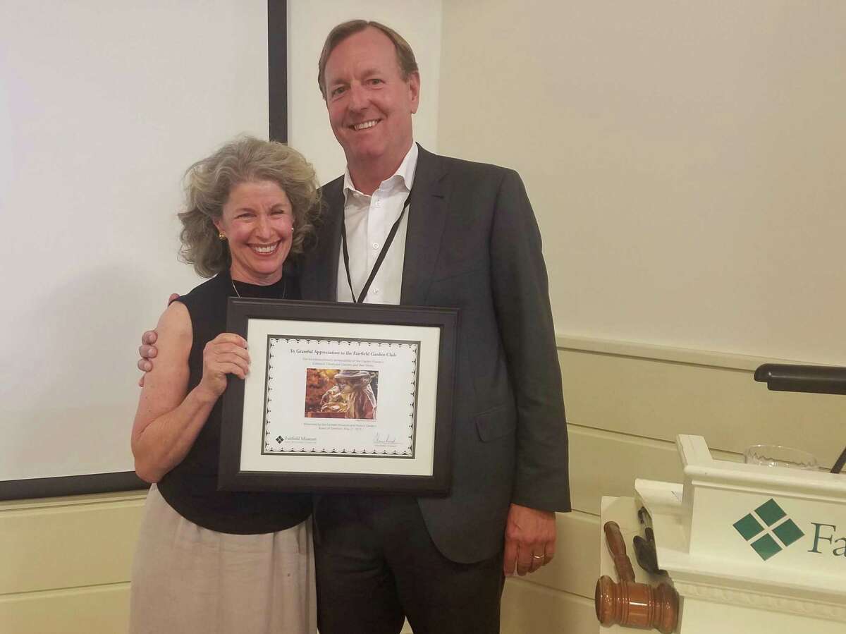 Whitney Vose of the Garden Club with Tom Kreitler, president of the Fairfield Museum Board of Directors.