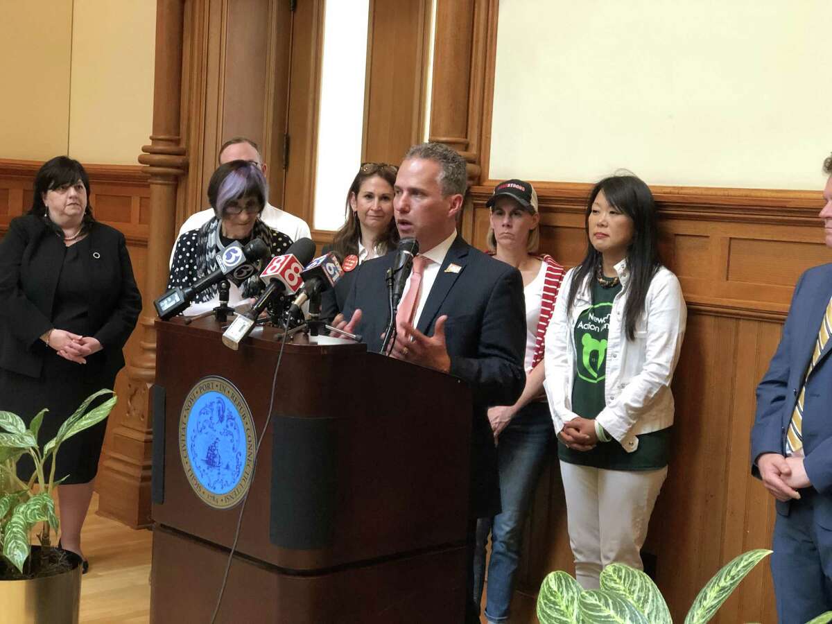 U.S. Rep. Rosa DeLauro and other advocates called for Congress to allocate funding to research gun violence Friday during a press conference at New Haven City Hall. Here, Jeremy Stein, executive director of Connecticut Against Gun Violence, speaks.