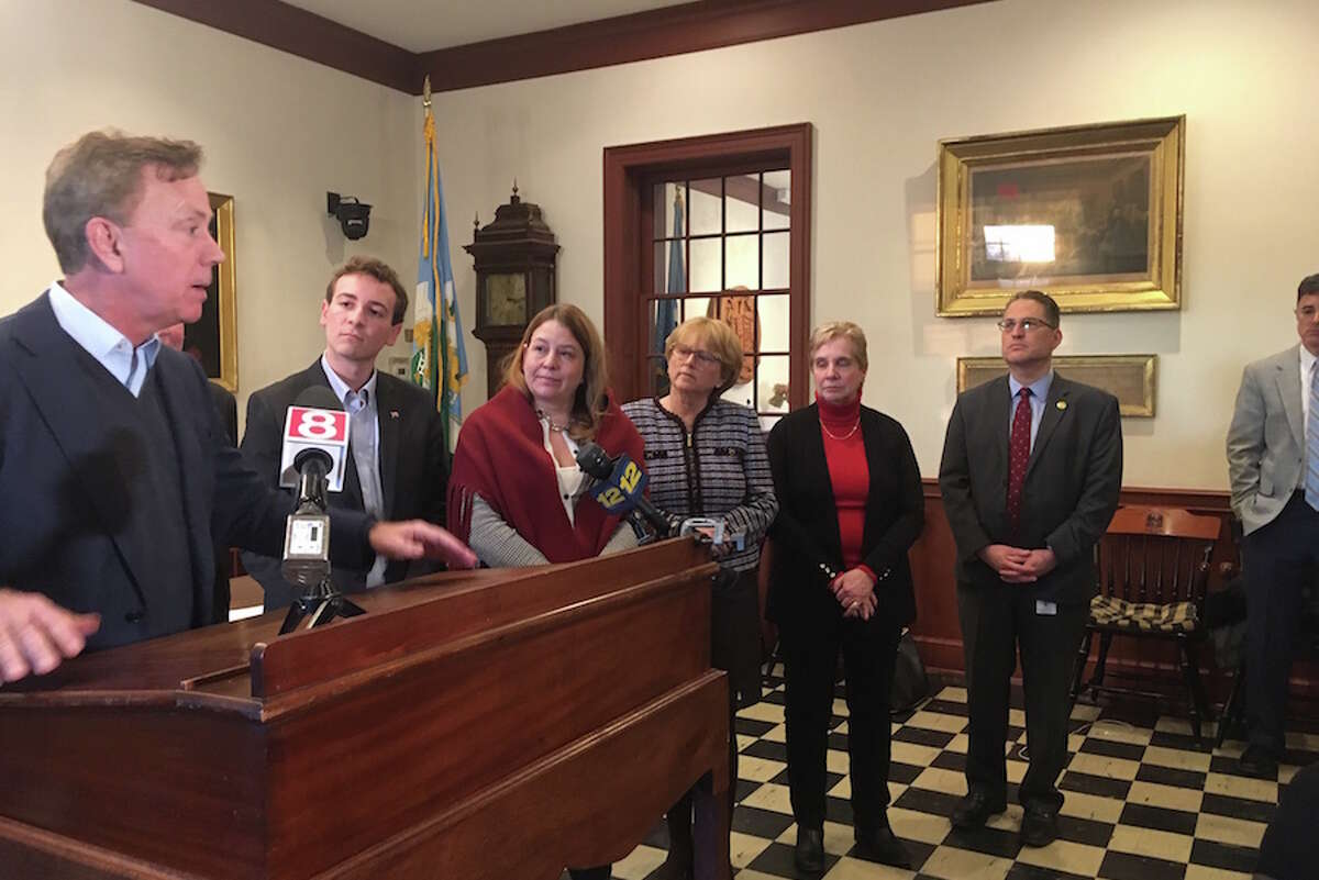 Gov. Ned Lamont meets with a bipartisan group of municipal leaders in Weston. Feb. 26, 2019. - Linda Conner Lambeck/Hearst Connecticut Media