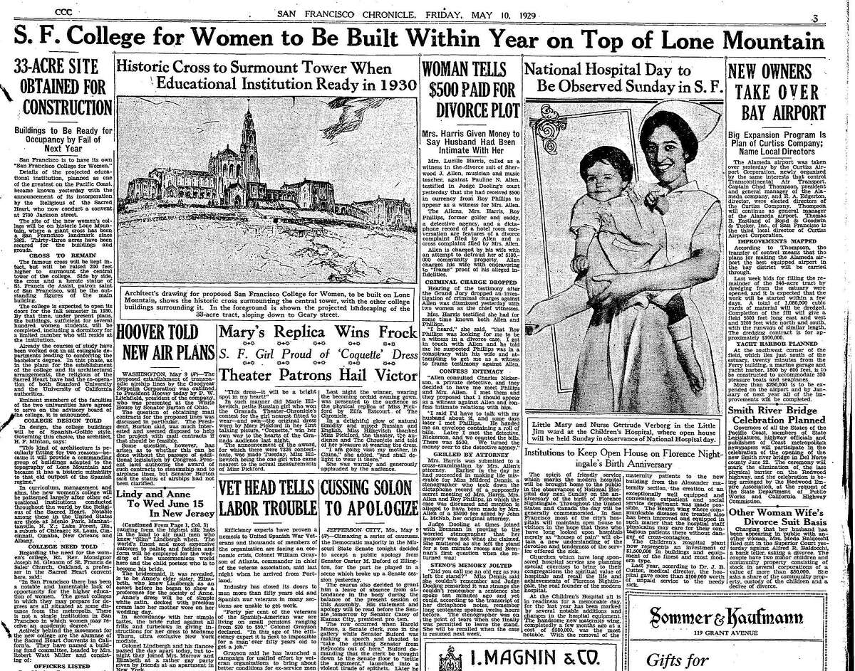 1929年5月10日纪事报文章旧金山女子学院将建在孤山山顶。