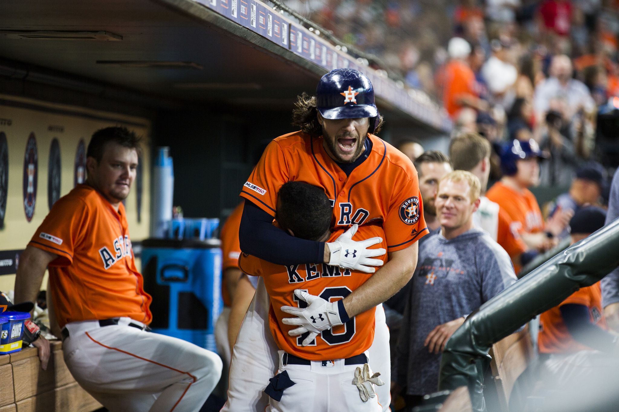 The 5-foot-6 Tony Kemp celebrated some Astros home runs by picking up his  teammates