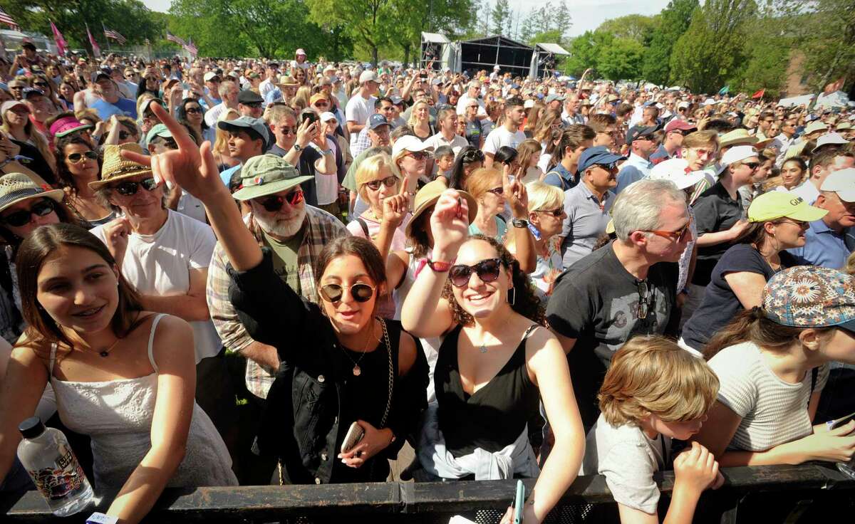 Fans of The Beach Boys take in their performance during the Greenwich Town Party all day musical event at Roger Sherman Baldwin Park on May 25, 2019 in Greenwich, Connecticut.