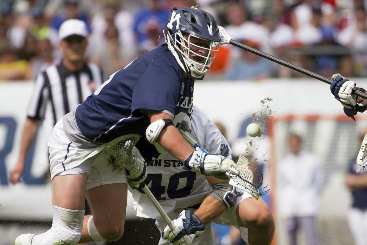 TD Ierlan #6 of Yale Bulldogs wins a face-off against Gerard Arceri #40 of Penn State Nittany Lions in the second quarter of the 2019 NCAA Division I Men's Lacrosse Championship Semifinals at Lincoln Financial Field on May 25, 2019 in Philadelphia.