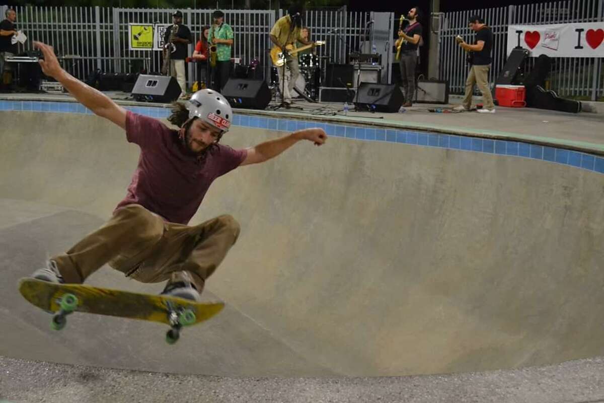 Skater and band perform at Jamail Skatepark in Houston