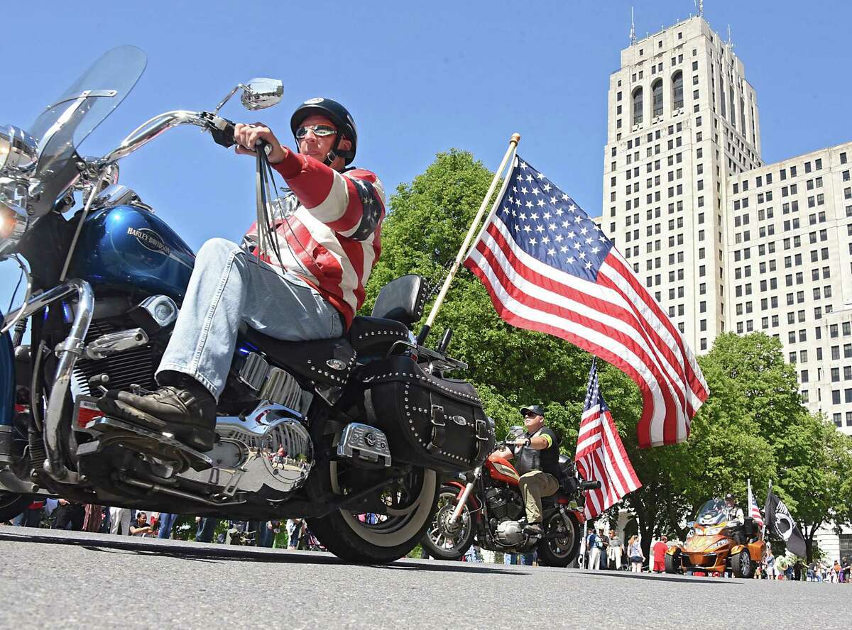 Patriot Guard Riders make their way down Washington Ave. during the Albany 2019 Memorial Day Parade. The city's 2022 parade takes place Monday. 