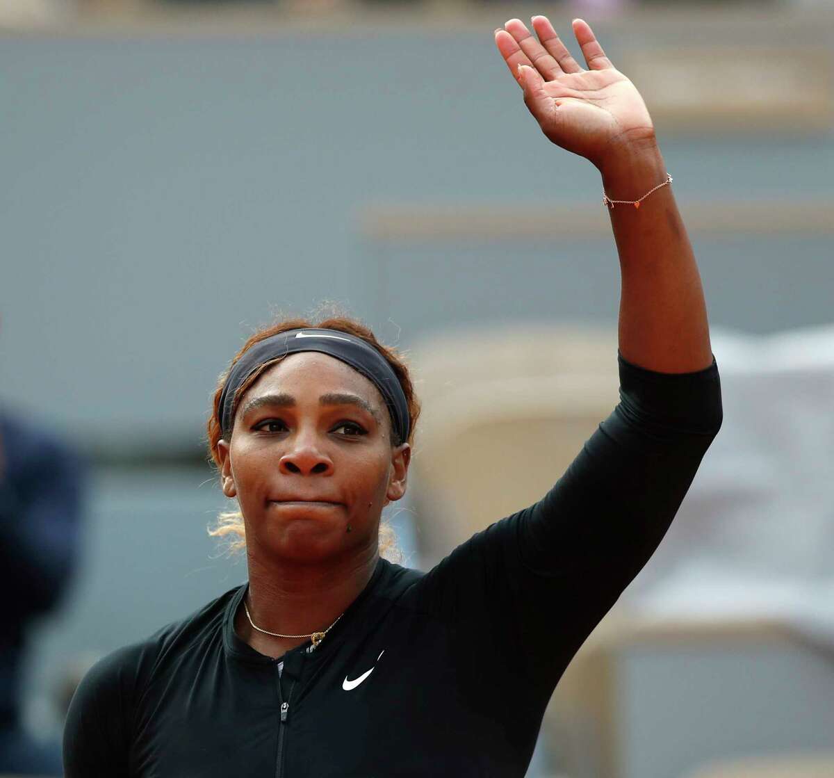 Serena Williams of the U.S. celebrates winning her first round match of the French Open tennis tournament against Vitalia Diatchenko of Russia in three sets 2-6, 6-1, 6-0, at the Roland Garros stadium in Paris, Monday, May 27, 2019. (AP Photo/Pavel Golovkin)