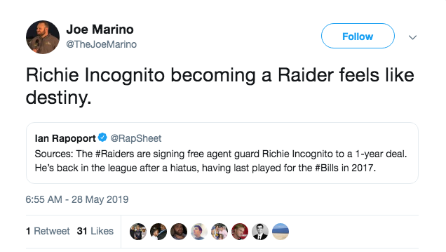 Raiders sign Richie Incognito to 1-year deal