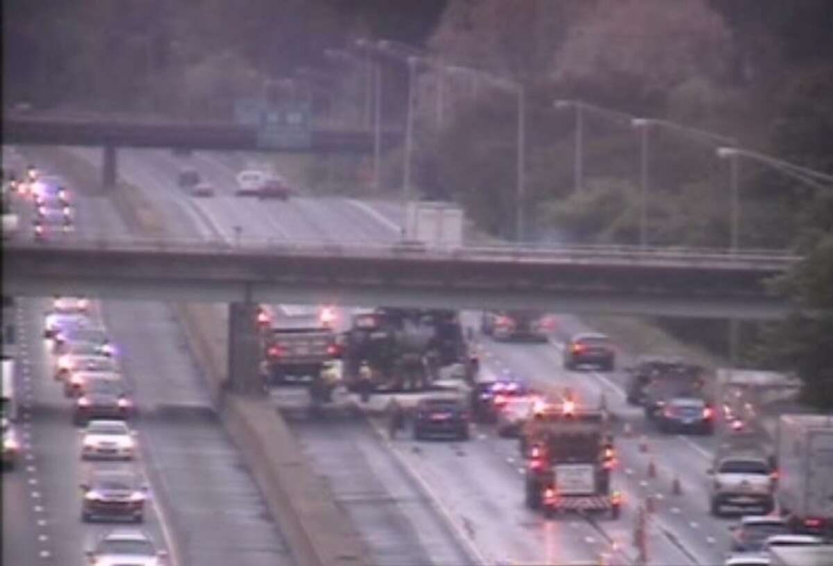 Truck Hits Overpass Rolls Over On I 95 In Westport