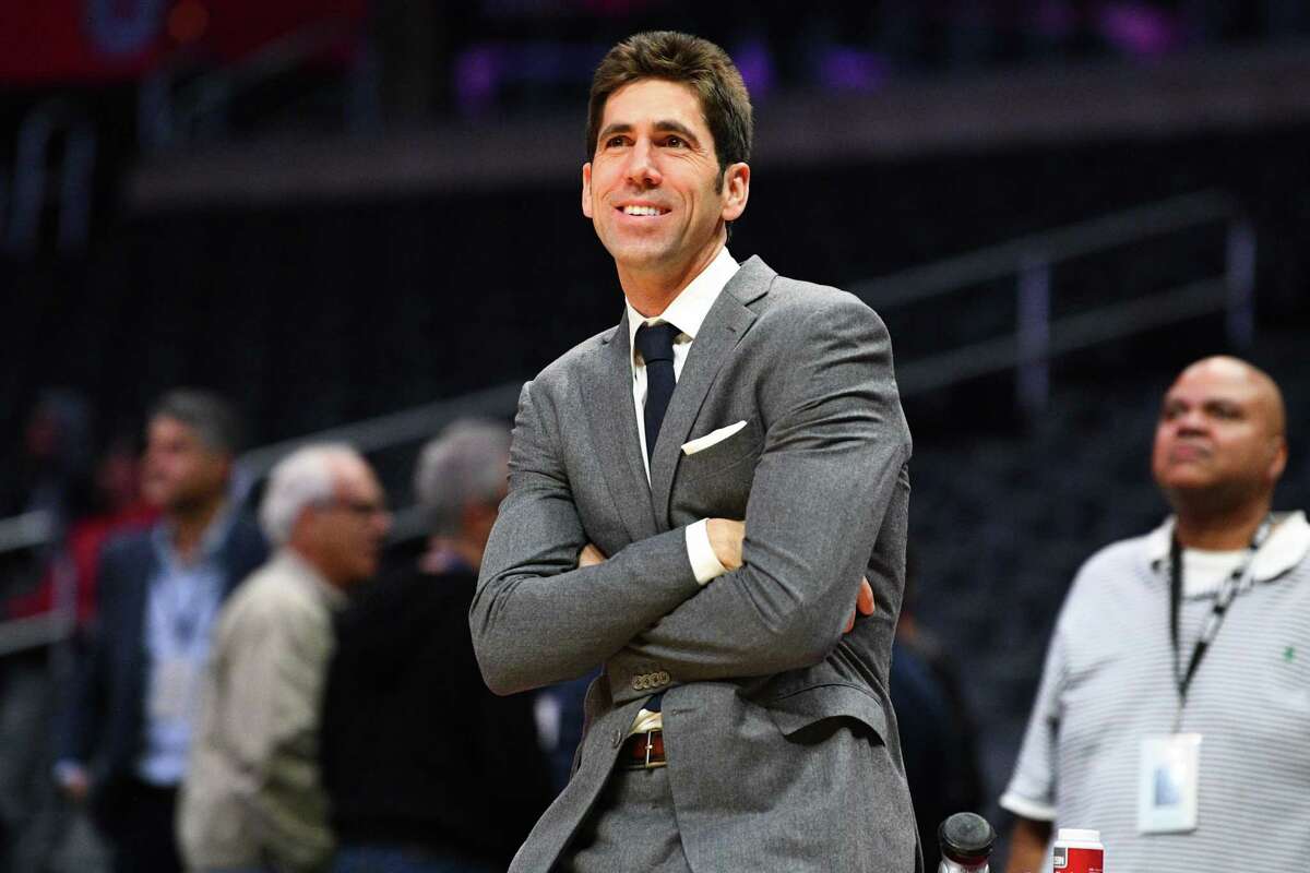 Golden State Warriors president of basketball operations Bob Myers looks on before a NBA game between the Golden State Warriors and the Los Angeles Clippers on January 18, 2019 at STAPLES Center in Los Angeles, CA.