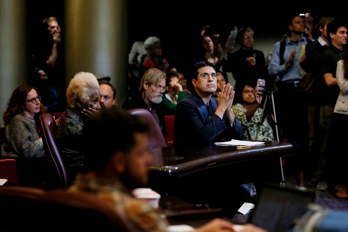 Carlos Plazola, director of Decriminalize Nature Oakland, during a public safety committee hearing at City Hall on Tuesday, May 28, 2019, in Oakland, Calif. The City Council public safety committee heard a resolution that would decriminalize plant-based psychedelics, including mushrooms and herbs.