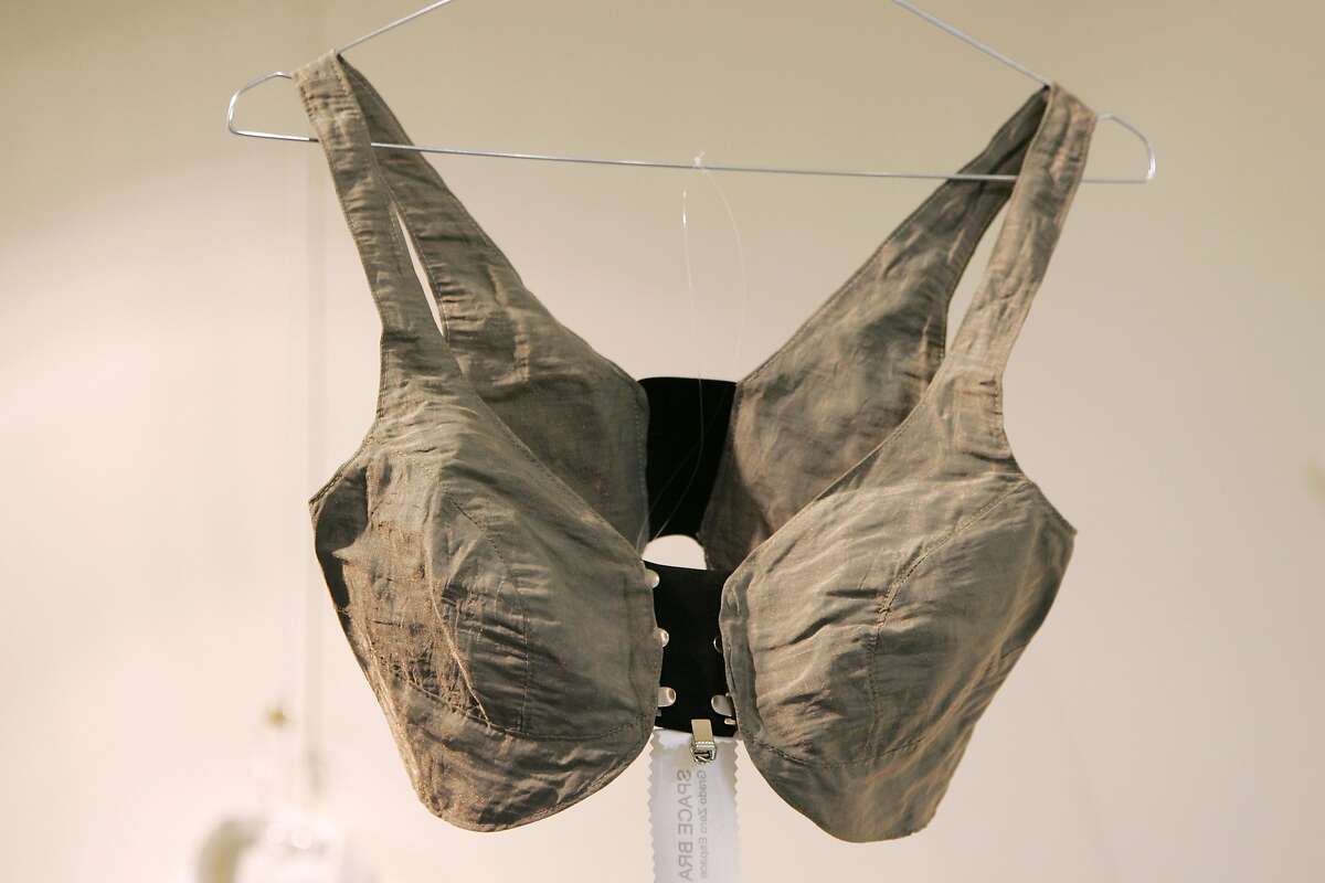 This picture taken 26 June 2006 in Paris at the "Dress Codes" exhibition shows a bra using space technology. This bra has a built in equipment that helps monitor women suffering from breast cancers. From bras and babysuits equipped with monitors to tough suits to protect sportsmen and adventurers from the hazards of life on Earth, space technology is boldly pushing back fashion frontiers.AFP PHOTO BERTRAND GUAY (Photo credit should read BERTRAND GUAY/AFP/Getty Images)