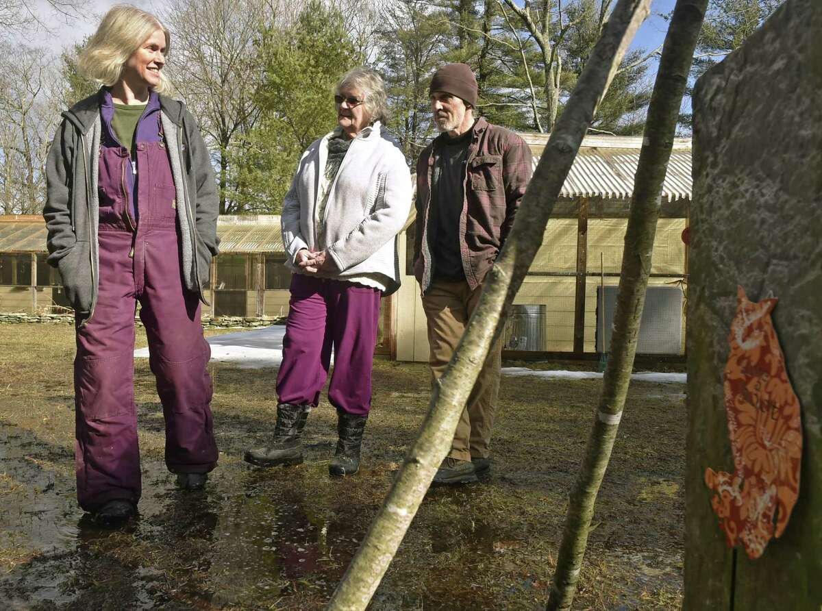 Christine Cummings, left, is president of A Place Called Hope in Killingworth, a nonprofit which rehabilitates birds of prey. At center is Grace Krik, vice president, and, at right, Todd Secki, secretary and treasurer of the organization. During nesting season especially, Cummings and others are trying to raise awareness about the dangers rodenticides pose to birds, which often undergo a slow, painful death following secondary exposure.