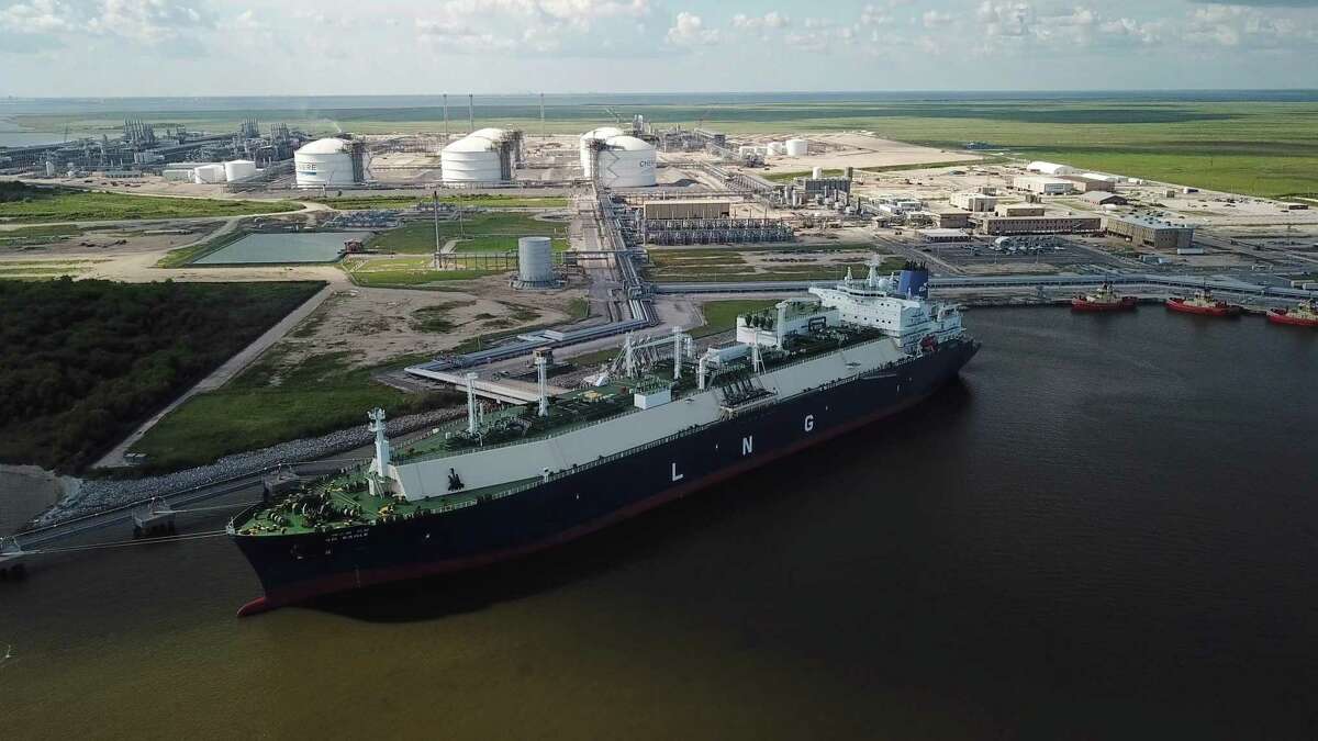 A carrier of liquefied natural gas is docked at Cheniere’s Sabine Pass Terminal in Cameron Parish, Louisiana, on July 6, 2018. Cheniere was the first U.S. company to export LNG overseas in 2016.