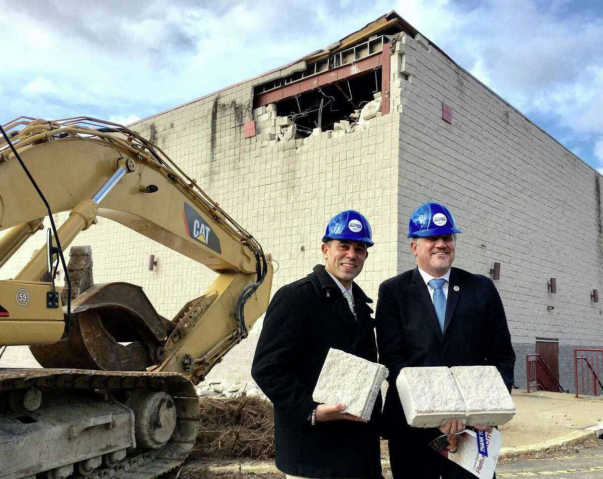 Rodney Butler, left, the Mashantucket Pequot chairman, and Kevin Brown, then Mohegan chairman, at the site of the old Showcase Cinemas in East Windsor on Monday, March 5, 2018. The Mashantucket Pequot and Mohegan tribes plan a casino at the site, operating jointly as MMCT. They later demolished the building but have not broken ground, and Brown is no longer the Mohegan chairman. On Wednesday, Aug. 8, MGM Resorts International filed a lawsuit against the U.S. Department of the Interior over the approval.