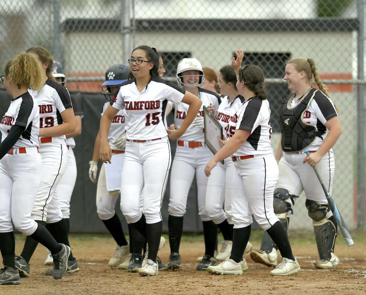 Stamford defeated New Milford 10-0 in a CIAC Class LL softball tournament at Stamford High School on May 29, 2019 in Stamford, Connecticut.