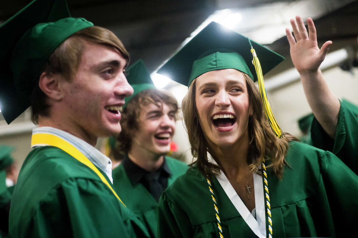 H. H. Dow High School seniors celebrate graduation during their commencement ceremony on Wednesday, May 29, 2019 at Dow Diamond. (Katy Kildee/kkildee@mdn.net)