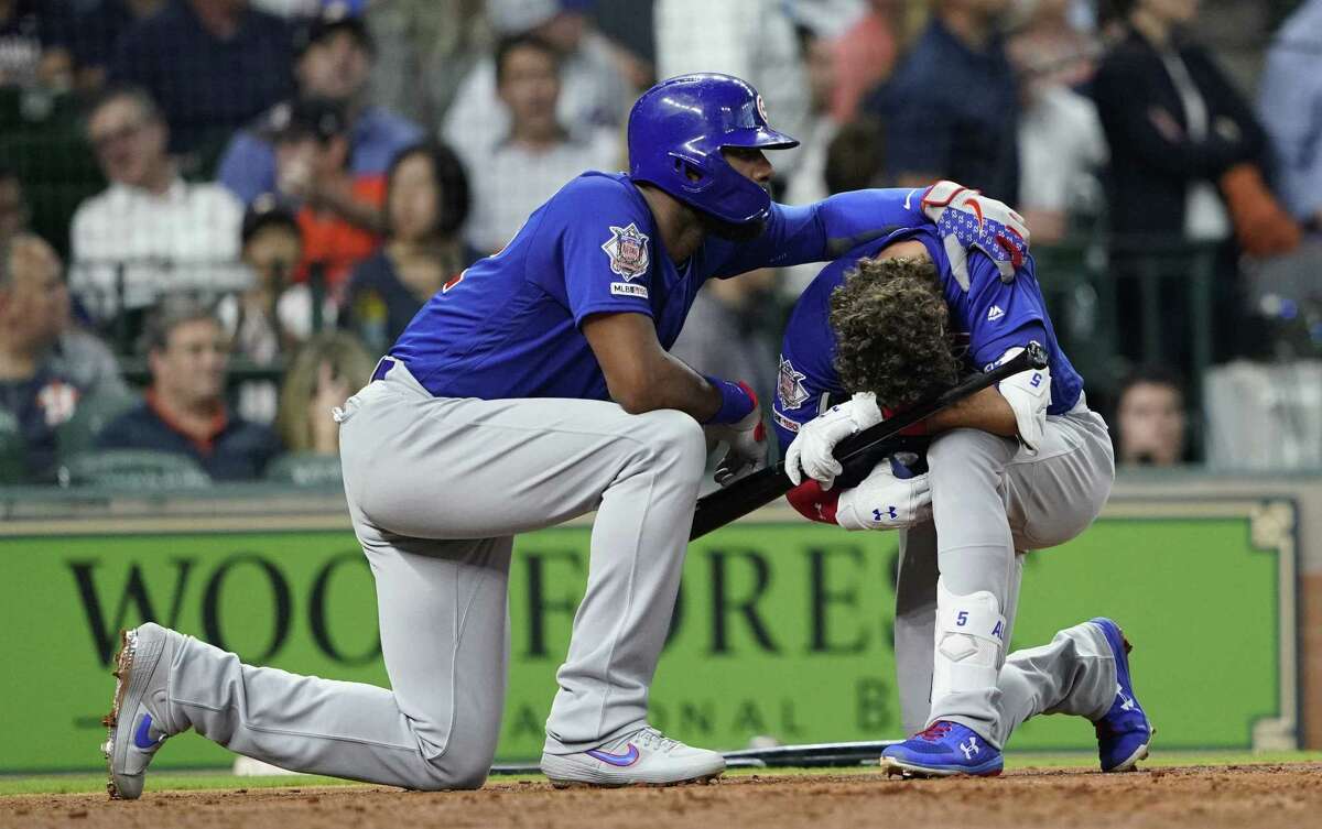 Cubs batsman Albert Almora Jr. is reduced to tears after his foul ball  strikes a small toddler