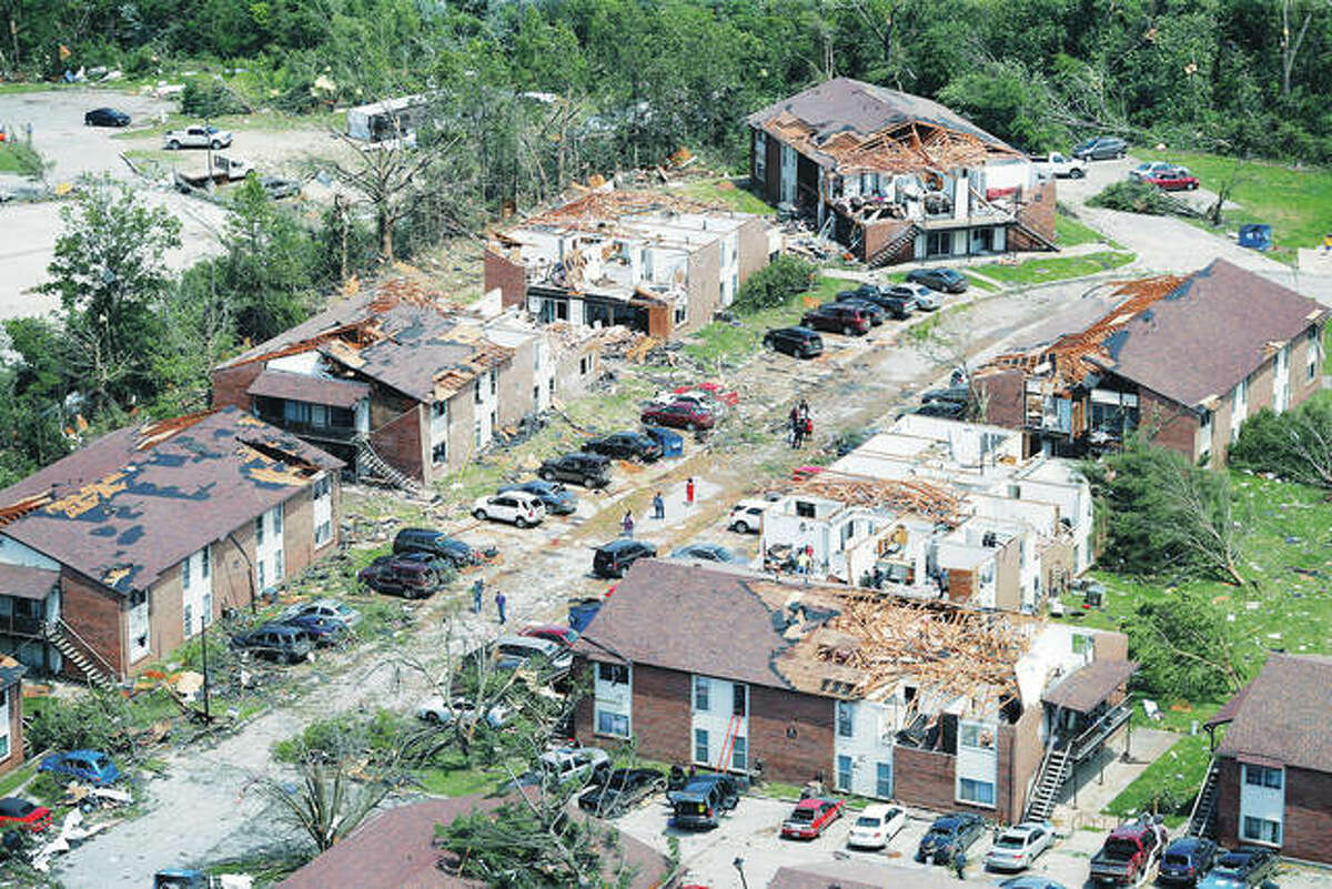 Damage from a May 22 tornado is spread across Jefferson City, Missouri. Eight years to the day after a devastating tornado killed 161 people in Joplin, another big twister ripped through another Missouri community, but with a far different result: No deaths, no serious injuries.