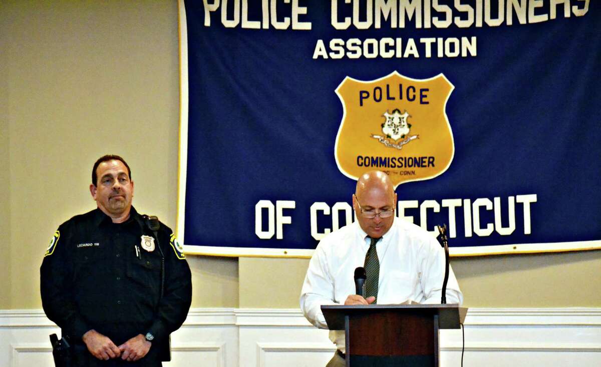 The Police Commissioners Association of Connecticut offered Meritorious Service awards to a number of officers Wednesday, including Detective Michael Harton of the North Haven police. Here, Officer Mark LeCardo of the Stratford Police Department.