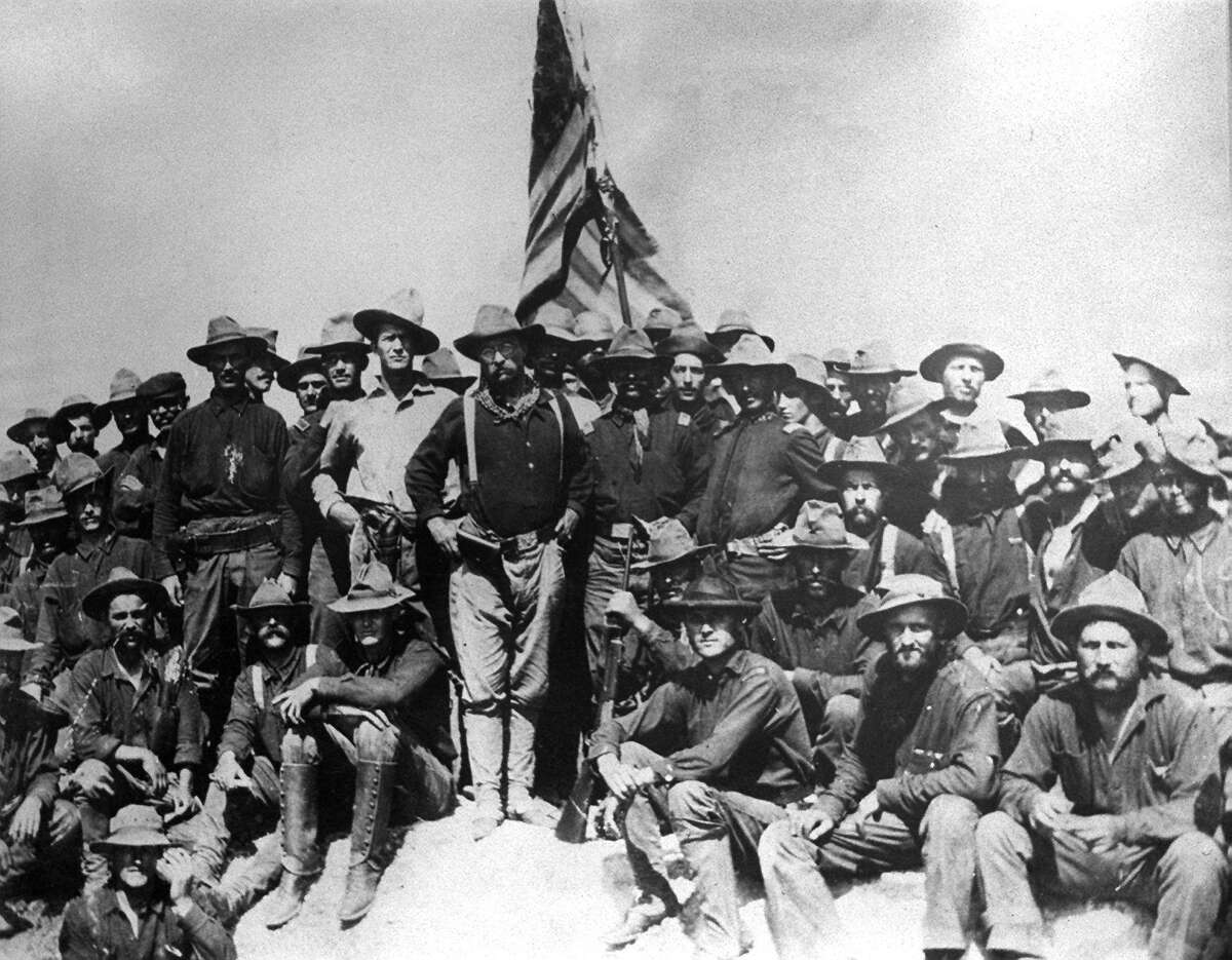 Col. Theodore Roosevelt and the 1st United States Volunteers Cavalry on top of San Juan Hill Cuba 1898. Copy photo