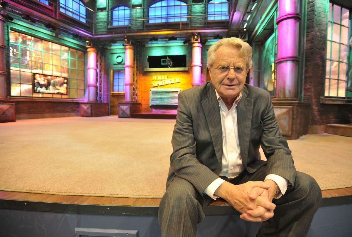 Jerry Springer poses on the set of his show at the Stamford Media Center on Monday, Aug. 19, 2013.