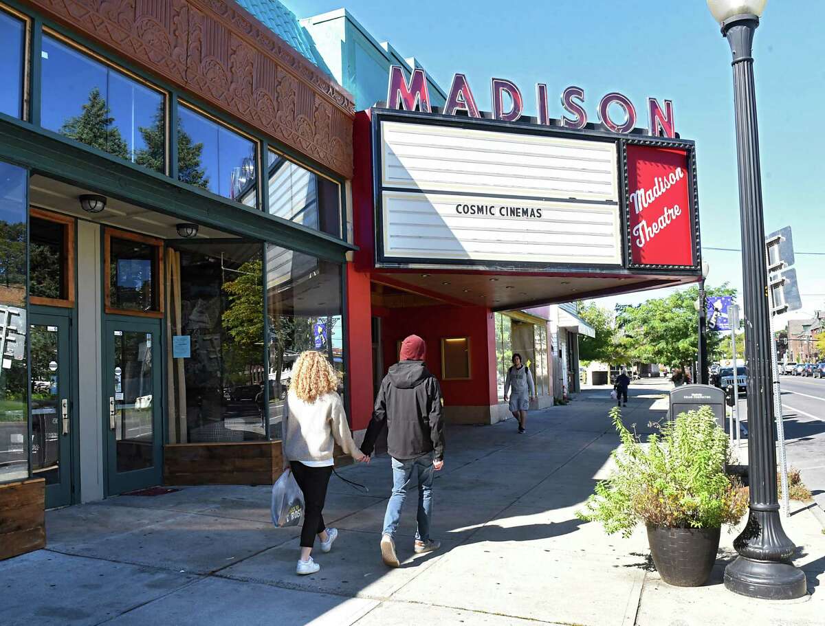 Exterior of the old Madison Theater on Friday, Oct. 5, 2018 in Albany, N.Y. The theater was slated to reopen July 4 as the Cosmic Cinema, but construction is nowhere near completion. (Lori Van Buren/Times Union)