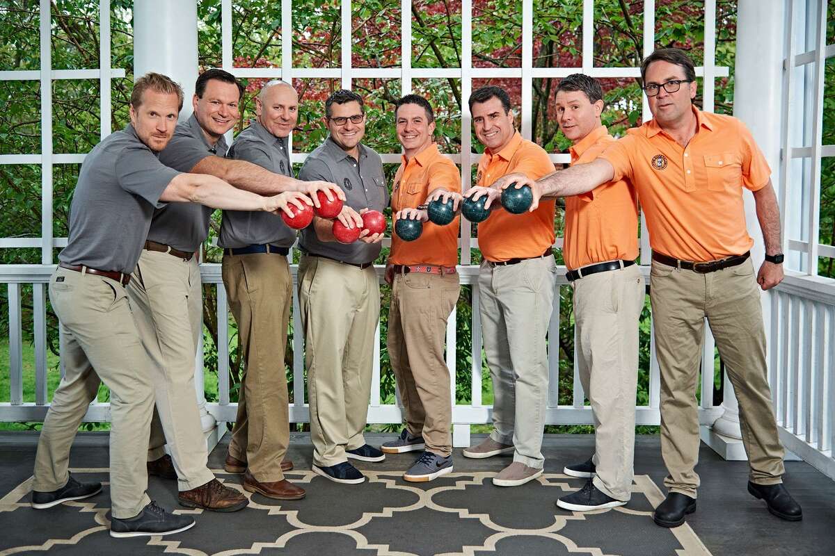 The Ridgefield 8 — Mark Blandford, Bill Diamond, Chris Forsyth, Brendan Kenny, Jeff Levi, Kyle Morehouse, Kristian Ording and Mike Rosella — have to play bocce for 32 hours and five minutes to break the world record.