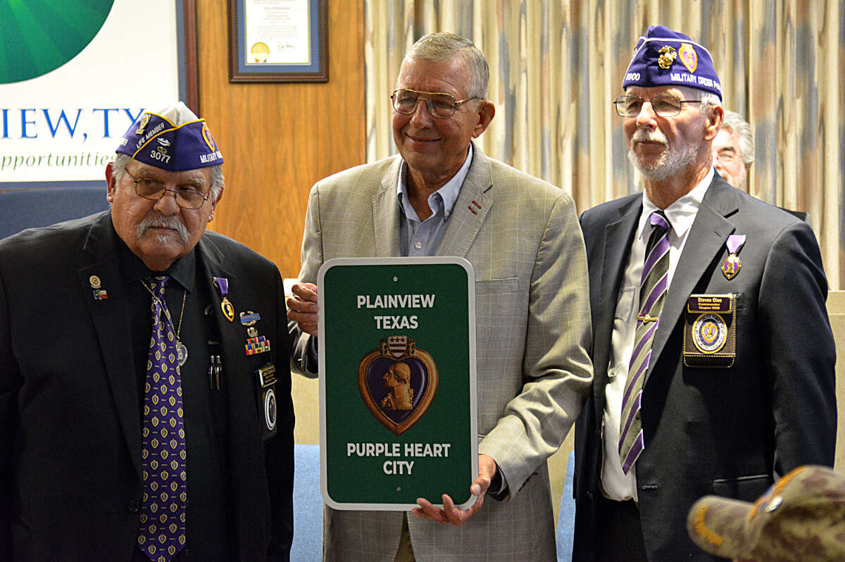 Mayor Wendell Dunlap proclaims Plainview to be a Purple Heart City during a presentation at City Council this week.