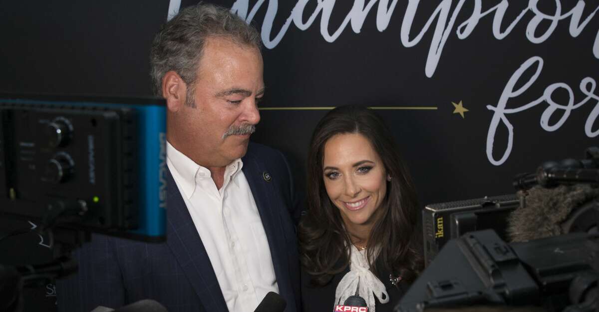 Texans Chairman and CEO Cal and Lady Texan Hannah McNair talk to the press at the inaugural Champions for Youth Dinner at Steak 48 on Thursday, May 30, 2019, in Houston.
