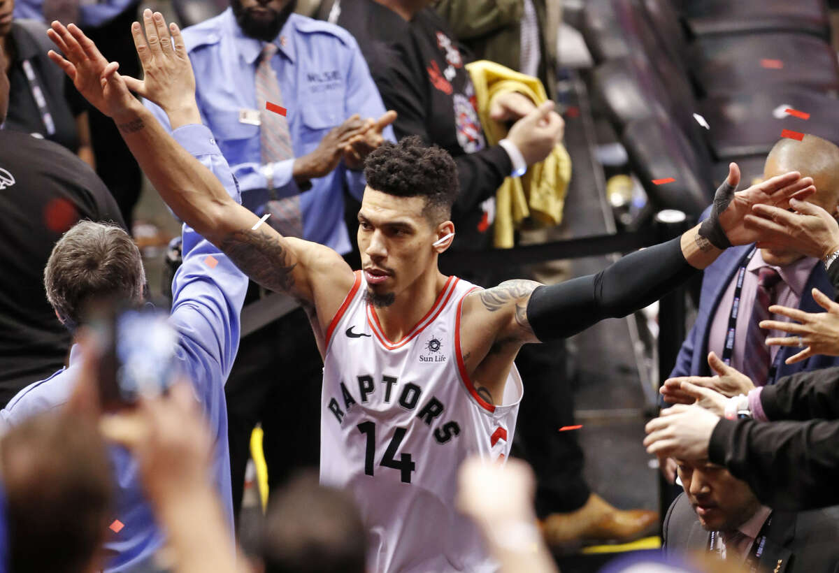 Toronto Raptors' Danny Green leaves the court after Toronto's 118-109 win over Golden State Warriors in NBA Finals' Game 1 at ScotiaBank Arena in Toronto, Ontario, Canada, on Thursday, May 30, 2019.