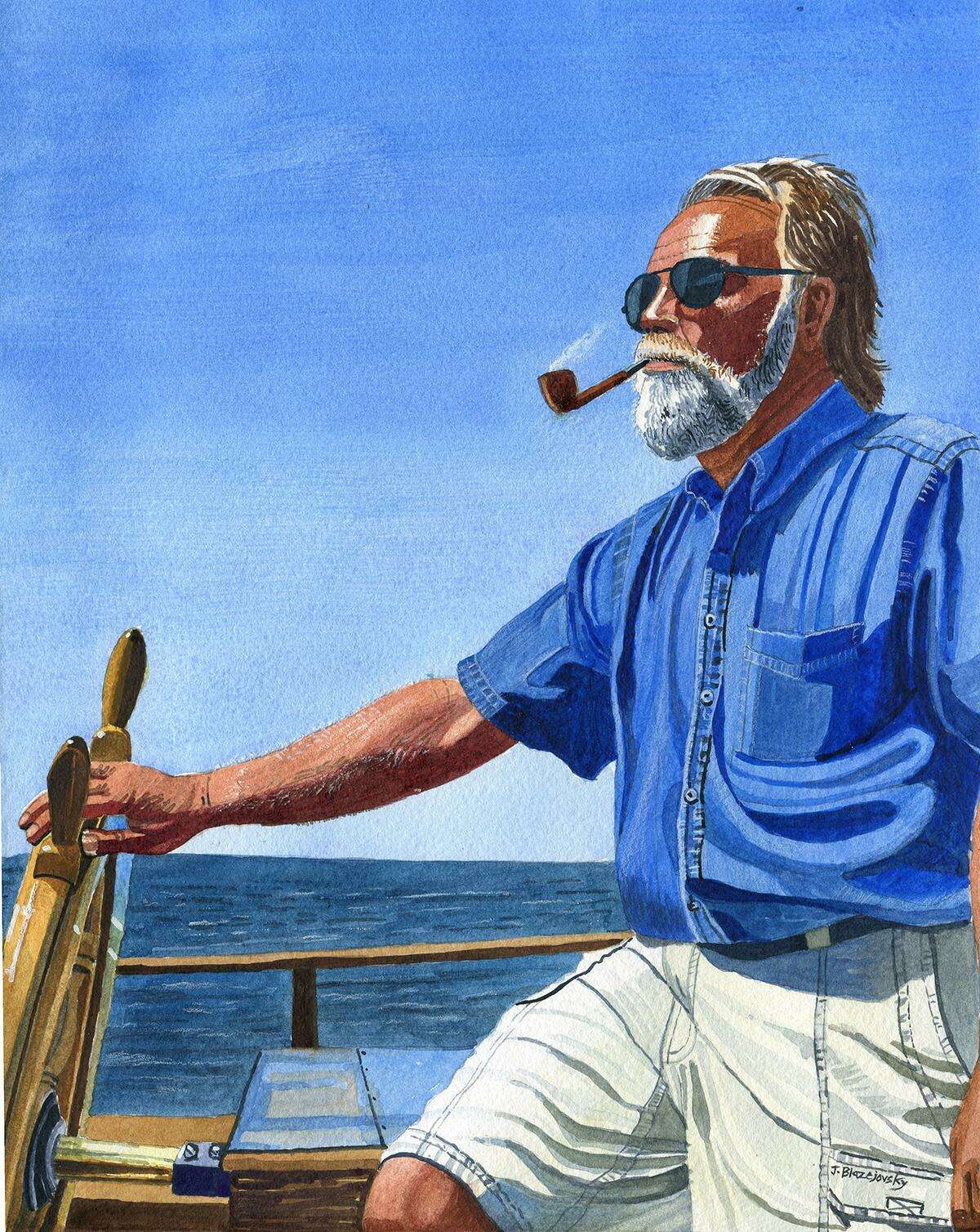 SPECTRUM ART: Spectrum Art Gallery and Store of Centerbrook at 61 Main St. in Essex presents the Summer Arts Festival Gallery Show through July 14, an exhibit of select works by artists participating in the upcoming Summer Arts Festival on the Essex Town Green. A mixture of paintings, such as the watercolor “The Captain,” above, as well as mixed media, photography and a variety of original jewelry designs, along with fine crafts made from glass, ceramic, porcelain and fabric will be exhibited.