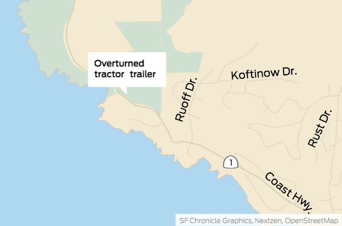 An overturned tractor trailer on Highway 1 in Sonoma County blocked the road in both directions and triggered a severe traffic alert Friday morning, authorities said.