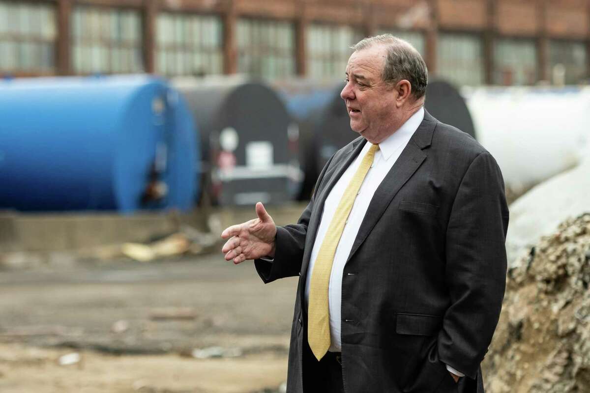 Waterbury Mayor Neil O'Leary during a tour of the various brownfield sites in and around Waterbury. He is one of seven white males likely to be running the state’s largest cities after the November election.