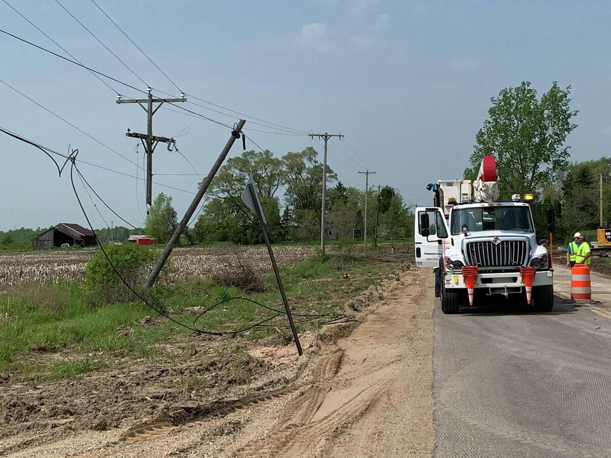 A vehicle crash damaged utility lines near the intersection of North Eastman Avenue and East Hubbard Road on May 31, 2019.
