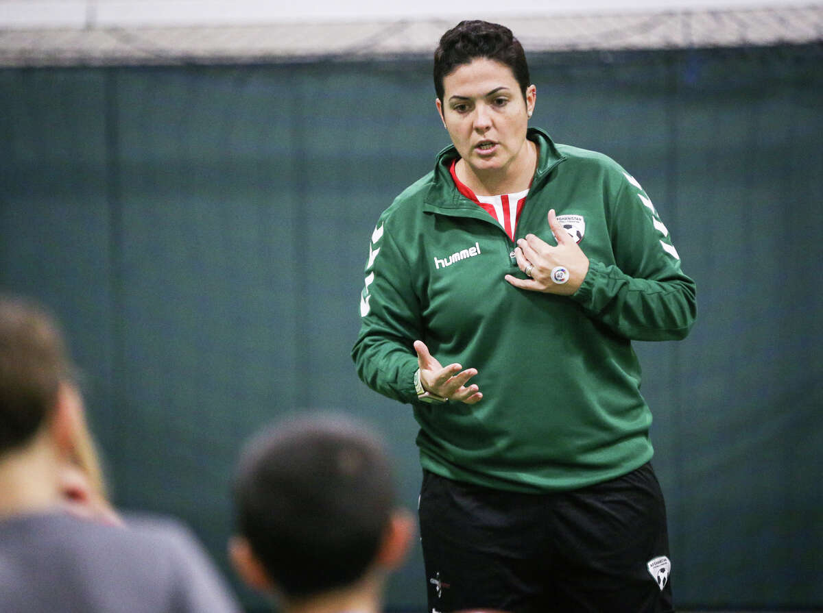 Haley Carter, coach for the Afghanistan Women's National Football Team, hosts a free soccer training clinic during the World Human Rights Celebration on Monday, Dec. 5, 2016, at Legends Sports Complex.