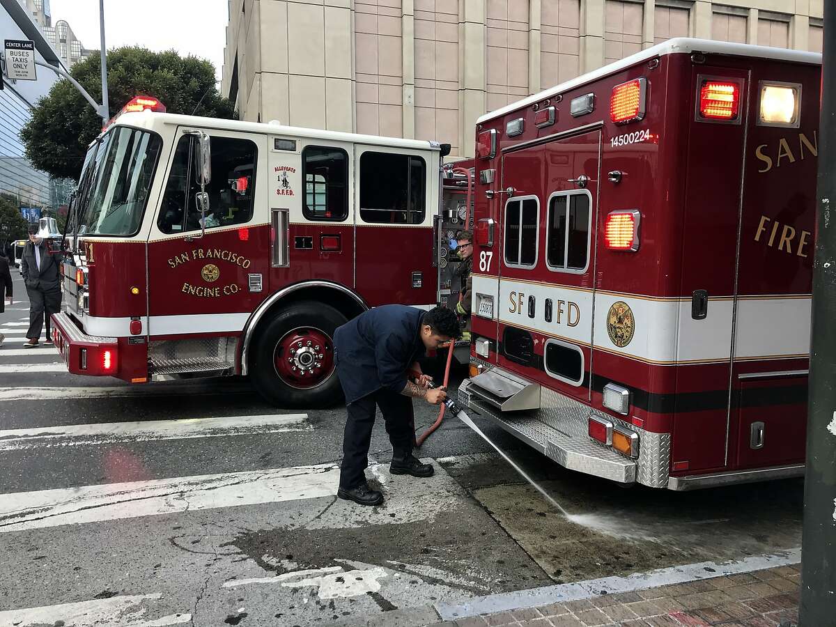 A pedestrian was taken to the hospital with lacerations to his head after a bicyclist plowed into him in San Francisco’s South of Market Friday evening, San Francisco police and witnesses said.