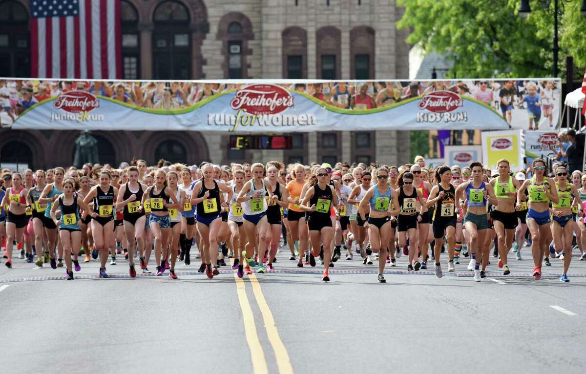 Runners takeoff for the start of the Freihofer's Run For Women on Saturday, June 1, 2019 in Albany, NY. (Phoebe Sheehan/Times Union)